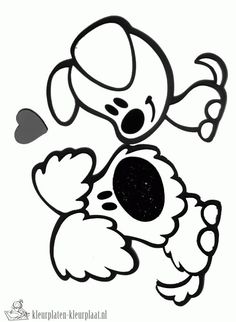 a drawing of a dog with hearts on it's chest and paws in the air