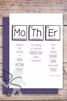 a card with the words mother written on it