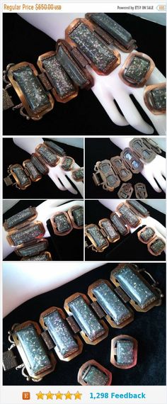 ON SALE High End Wide Copper Bracelet Earring Demi Parure Mid Century Collectible Rare Hard To Find Costume Jewelry Set Art Deco 40's 1950's https://www.etsy.com/MartiniMermaid/listing/624807588/on-sale-high-end-wide-copper-bracelet?ref=shop_home_active_1 Antique Metal Jewelry For Parties, Antique Metal Jewelry For Party, Vintage Rectangular Collectible Jewelry, Mid-century Handmade Formal Jewelry, Antique Bracelet For Evening Wear, Antique Metal Bracelets For Party, Handmade Art Deco Jewelry For Party, Vintage Hinged Bracelet Jewelry, Vintage Hinged Bracelet