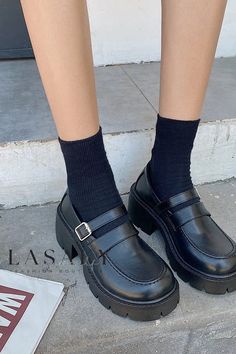 Lasaky - Classic Round-Toed Uniform Shoes with Thick Soles, Inspired by Retro Mary Jane Style Platform Loafers With Round Toe, Chunky Platform Loafers With Round Toe, Harajuku Shoes, White Shoes Heels, Leather Platform Shoes, Zapatos Mary Jane, Shoes Chunky, White High Heels, Chunky Loafers