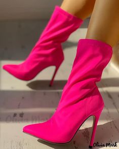 Olivia Mark - Elegant Pointed-Toe Stiletto Ankle Boots Hot Pink Boots, Stiletto Ankle Boots, Pink Booties, Boots Heel, Stiletto Boots, Pointed Toe Heels, Spring Style, Heel Boots, High Heel Boots