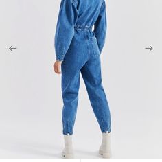 New With Tags Utility High Rise Denim Jumpsuits And Rompers, High Rise Denim Utility Jumpsuits And Rompers, Medium Wash High Waist Denim Jumpsuit For Work, Blue High Rise Utility Denim Jumpsuit, High-waist Denim Utility Jumpsuit, Utility High-rise Denim Jumpsuits And Rompers, Non-stretch Long Sleeve Denim Jumpsuit, High-waisted Denim Utility Jumpsuit Or Romper, High-rise Cotton Denim Blue Jumpsuit