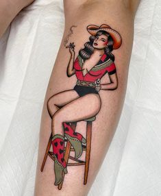 Traditional Tattoo Pin Up, Traditional Tattoo Girls, Rockabilly Tattoos, Outlaw Tattoo, Traditional Tattoo Woman, Traditional Tattoo Drawings, Gothic Tattoos, Cowgirl Tattoos