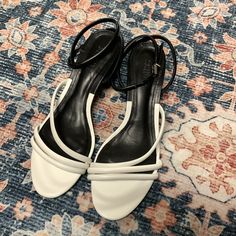 New No Box. Size 7.5b Schultz Shoes, Leather Strap Sandals, Block Color, Strap Sandals, White Leather, Color Blocking, Leather Straps, Size 7, Black White