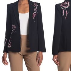 New Cinq A Sept Embellished Blazer Chic Tailored Embellished Outerwear, Tailored Embellished Outerwear For Work, Embellished Outerwear For Work, Chic Embellished Outerwear For Work, Tailored Embellished Spring Outerwear, Spring Embellished Outerwear For Work, Spring Embellished Workwear Outerwear, Embellished Blazer, Cinq A Sept