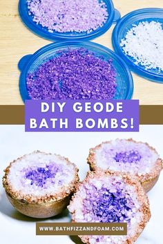 Learn how to make DIY geode bath bombs! Click the link to the blog for an easy to follow, detialed, step by step recipe and tutorial. #bathbombs #diy #geodebathbombs Colored Salt, Bath Bomb Recipe, Diy Geode, Round Bath, Diy Kosmetik