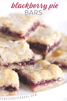 blueberry pie bars stacked on top of each other with the words, blackberry pie bars