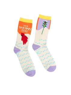 Pair of The Snowy Day by Ezra Jack Keats literary socks. The Snowy Day Book, The Snowy Day, Ezra Jack Keats, Sock Designs, Book Socks, Literacy Programs, Donate Books, Comfy Socks