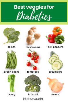 Veggies For Diabetics, Vegetables For Diabetics, Best Veggies, No Sugar Diet, Resep Diet, Low Carb Vegetables, Diet Food List