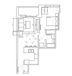 the floor plan for an apartment with one bedroom and two bathrooms, including a living room