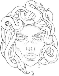 a drawing of a woman with snakes on her head