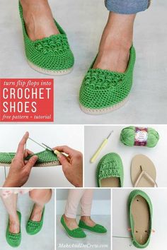 crochet slippers are being made with yarn