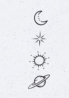 the sun, moon and stars are drawn in black ink