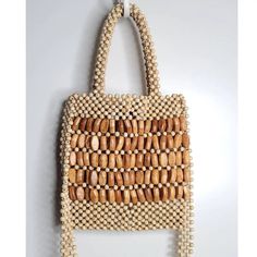 Straw Studios Handmade Wooden Beaded Bag. New But Vintage Style. Excellent Condition And Never Worn. Beaded Crochet Rectangular Bag For Beach, Summer Beaded Beige Bags, Summer Beaded Natural Shoulder Bag, Natural Beaded Shoulder Bag For Summer, Beaded Cream Bag For The Beach, Vacation Beaded Beige Shoulder Bag, Cream Beaded Summer Bag, Cream Beaded Bag For Summer, Beige Beaded Crochet Bag For Beach