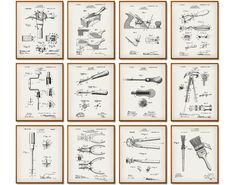 nine drawings of different types of tools