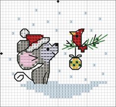 a cross stitch pattern with a dog and christmas decorations