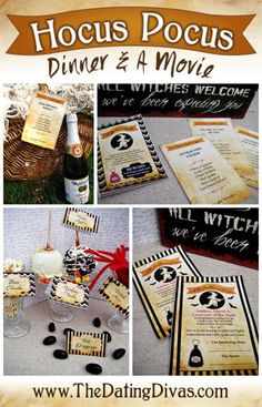 an image of a movie party with menus and place cards for guests to eat