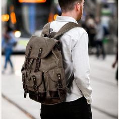 Brand New This Backpack Is Made Of Waxed Canvas With Premium Genuine Crazy Horse Leather Trim. High-Density Canvas Is Made Of Pure Cotton, Tightly Woven And Waxed, Making It Strong, Abrasion-Resistant, Scratch-Resistant And Waterproof, Effectively Protecting Your Tech Products. Crazy Horse Leather Is Made Of High-End First-Layer Cowhide With A Thickness Of 2.5mm. Sturdy And Durable, It Can Meet Daily Heavy-Duty Use And Adventurers. This Leather Backpack Dimensions Is 13.7”L X 5.9” H X 17.7” W In Casual Leather Backpack For Back To School, Trendy Khaki Backpack For Outdoor, Casual Leather Backpack With Adjustable Strap, Casual Khaki Leather Backpack For Travel, Casual Leather Backpack With Large Capacity, Casual Leather Satchel Backpack, Casual Outdoor Bags With Waxed Finish, Casual Outdoor Bag With Waxed Finish, Casual Leather Backpack With Adjustable Strap For Travel