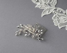 Ivory Pearl Wedding Hair Comb with Marquise Rhinestone - Cassandra Lynne