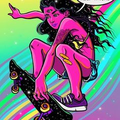 a drawing of a girl on a skateboard