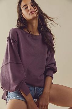 Camden Sweatshirt | Free People Relaxed Fit Cotton Sweatshirt With Batwing Sleeve, Casual Slouchy Crew Neck Sweatshirt, Relaxed Fit Sweatshirt For Layering, Relaxed Fit Batwing Sleeve Sweatshirt For Spring, Spring Sweatshirt With Relaxed Fit And Batwing Sleeves, Oversized Tops With Frayed Hem For Fall, Oversized Tops With Frayed Hem For Layering, Oversized Tops For Layering With Frayed Hem, Casual Batwing Sleeve Sweatshirt For Layering