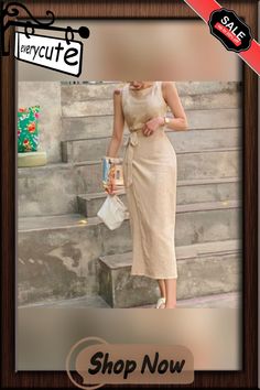 Spaghetti Strap Dresses for Women Elegant Solid Color Sleeveless Lace-up O-neck Mid-long Dress Office Lady New Stylish Beige Sleeveless Sheath Dress For Summer, Beige Sheath Sleeveless Dress For Summer, Beige Sheath Midi Dress For Summer, Summer Beige Sheath Midi Dress, Dress Office, Strap Dresses, Office Lady, Spaghetti Strap Dresses, Office Ladies