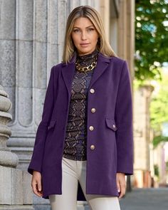 Destined to be a wardrobe favorite for years to come, this classic tailored coat features a comfortable fit and a clean look with gold-tone crested button details. | Boston Proper - Purple - Classic Tailored Coat - 14 Elegant Winter Outerwear With Gold Buttons, Elegant Fall Outerwear With Gold Buttons, Classic Outerwear With Gold Buttons For Office, Winter Office Outerwear With Gold Buttons, Classic Outerwear With Gold Buttons For Work, Elegant Tailored Outerwear With Gold Buttons, Chic Outerwear With Gold Buttons And Lapel Collar, Classic Fall Outerwear With Gold Buttons, Fall Outerwear With Gold Buttons And Lapel Collar