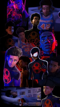 Miles Morales Pictures, Miles Morales Collage, Weird Pics To Airdrop, Cute Backrounds, Spiderman Black, Cartoon Movie Characters