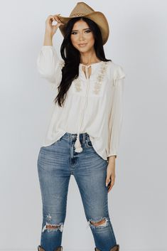 Description Floral Embroidered V neck Flutter Blouse Materials & Care 100% Viscose Gentle wash cold, Do not bleach, hang or line dry, cool iron if needed. Hand Measured Small: Length 20", Bust 19.5()", 20" Sleeve Medium: Length 21", Bust 20(40)", 21" Sleeve Large: Length 22", Bust 21(42)", 22" Sleeve Model wearing size Small ﻿﻿Model pictures have been edited, please refer to video for actual color reference. Flutter Blouse, Herringbone Blazer, Sleeve Model, Ruffle Jacket, Color Reference, Boot Straps, Twill Jacket, Lace Top Long Sleeve, Fringe Jacket