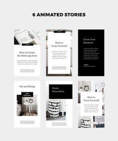 an image of a website page with the title 6 animated stories written in black and white