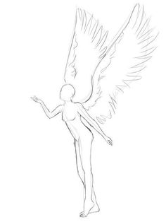 a drawing of an angel standing with its wings spread out in the air and outstretched