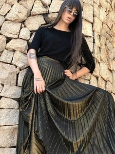 Vestidos Maxi, Black Nightgown, Pleated Maxi Skirt