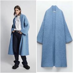 Zara Blue Alpaca Sweater. Size Medium. Never Worn Brand New With Tags. Oversized Blue Winter Cardigan, Blue Sweater Coat For Fall, Chic Blue Long Sleeve Cardigan, Casual Blue Sweater Coat For Winter, Cozy Blue Sweater Coat For Winter, Cozy Blue Long Sleeve Outerwear, Blue Sweater For Workwear In Fall, Cozy Blue Outerwear For Fall, Oversized Blue Casual Sweater Coat