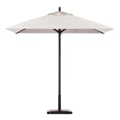 an umbrella that is on top of a stand with white cloth over the top and black base