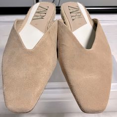 Nude/ Tan Leather/Suade Espadrille Mules. Never Worn. Nwot Summer Suede Sandals For Work, Flat Suede Mules For Spring, Spring Flat Suede Mules, Zara Slip-on Mules For Spring, Zara Spring Slip-on Mules, Zara Round Toe Spring Mules, Zara Round Toe Mules For Spring, Suede Round Toe Mules For Spring, Zara Flat Heel Mules For Spring