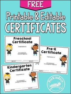 two children's certificates with the text free printable and editible