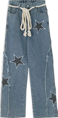 TALISHKO - Star Embroidery Jeans - streetwear fashion Cotton Bottoms With Star Print For Streetwear, Casual Denim Bottoms With Star Patch, Casual Cotton Bottoms With Star Print, Trendy Relaxed Fit Bottoms With Star Print, Casual Denim Blue Star Print Bottoms, Casual Denim Blue Bottoms With Star Print, Casual Cotton Jeans With Star Patch, Casual Cotton Jeans With Star Print, Casual Streetwear Jeans With Star Patch