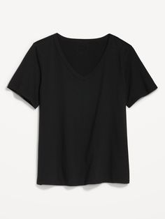 rib-knit v-neck short sleeves relaxed fit hits below waist models are approx.  5'9" and wear sizes s (size 4), l (size 12), and xl (size 18)Machine wash cold, tumble dry low.  cotton 100% Black V-neck T-shirt For Spring, Black V-neck Short Sleeve Top, Black Cotton V-neck Shirt, Black V-neck T-shirt For Everyday, Black V-neck T-shirt With Relaxed Fit, Black Relaxed Fit V-neck T-shirt, Black V-neck Moisture-wicking T-shirt, Black Stretch V-neck Top With Short Sleeves, Jack Black