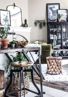 a living room filled with furniture and plants