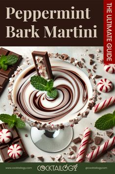 peppermint bark martini with chocolate and mint garnish