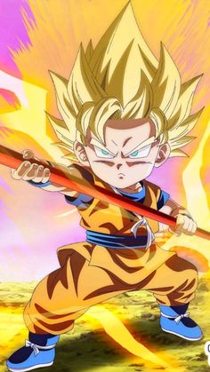 the dragon ball character is holding a baseball bat