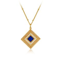 This stunning Lapis Lazuli Cube Hollow Necklace exudes vintage charm and refinement. With its delicate hollow design, it is a stylish and versatile addition to any jewelry collection. Material: 925 sterling silver plated with 18K gold, 5A zirconMain stone: natural lapis lazuliPendant: 2*2cmChain length: 46cm Luxury Traditional Lapis Lazuli Jewelry, Luxury Bohemian Lapis Lazuli Jewelry, Gold Lapis Lazuli Cabochon Jewelry, Luxury Faceted Lapis Lazuli Jewelry, Luxury Lapis Lazuli Cabochon Jewelry, Lapis Lazuli Necklace, Hollow Design, Ring Bracelet, Earring Necklace