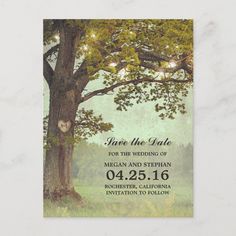 save the date card with an image of a tree