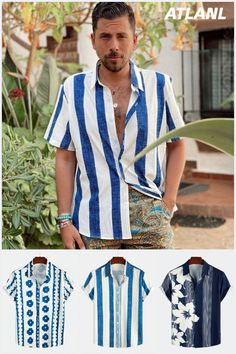 Great for leisure, work, dating, dinner, costume parties, themed parties, sun beach, vacation, BBQ, Hip Hop, daily life...perfect choice for any occasion. Costume Parties, Summer Vacations, Sun Beach, Vertical Stripes, Costume Party, Beach Vacation, Vintage Men, Short Sleeve Shirt, Breathable Fabric