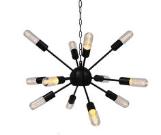 a black chandelier with eight lights hanging from it