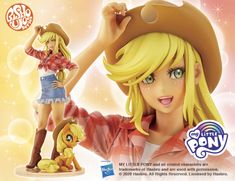 an advertisement for little pony toys featuring a girl with blonde hair and a cowboy hat