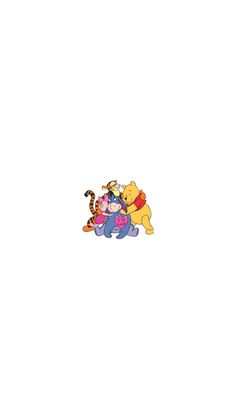 winnie the pooh and friends hugging on top of each other in front of a white background