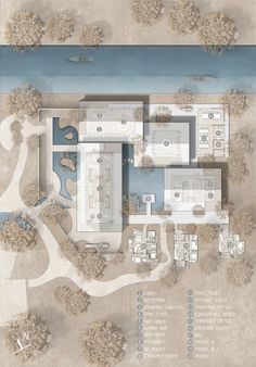 an aerial view of the house and its surrounding area, with several different areas in it