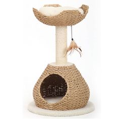 the cat tree is made out of woven material