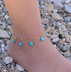 This gold chain turquoise anklet is for women. Its boho style makes it a great piece of summer jewelry. The ankle bracelets have an extension so the size can be adjusted. Gold Bohemian Anklets With Beaded Chain, Gold Bohemian Beaded Chain Anklets, Silver Chain Anklet, Heart Ankle Bracelet, Turquoise Anklet, Star Anklet, Bridal Anklet, Butterfly Anklet, Layer Chain